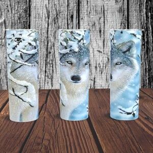 Wolf In Wintery Woods 20 oz Skinny Tumbler